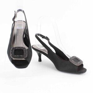 J Renee Classic Sz 4M Black Rhinestone Buckle Fabric Upper 2' Kitten Heel